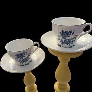 Royal Blue Ironstone Enoch Wedgwood Blue Floral Teacup and Saucer Set of 2